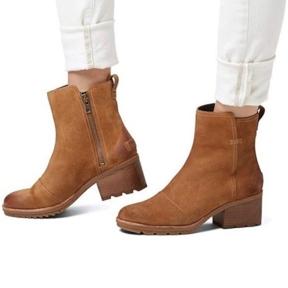 SOREL Cate Bootie Women Ankle Boots Camel Brown Leather Size 10 Casual Chic EUC